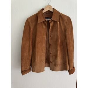 Vintage Womens Brown Suede Button Up Blazer Jacket Y2K Size 6